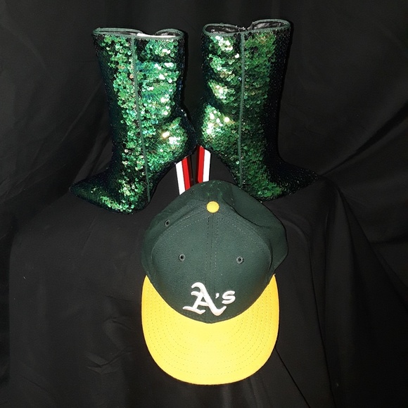 Cape Robbin Shoes - NWOB Red Heel Green Sequin Fly Bootie